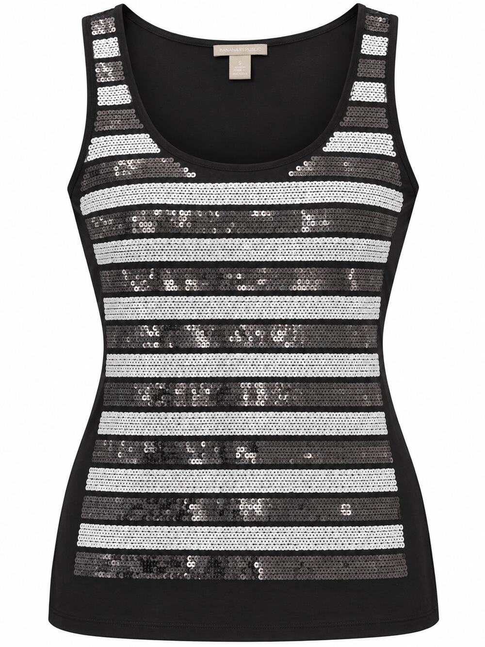 Banana Republic Black White Sequin Tank Top Small Striped Glam Party Disco